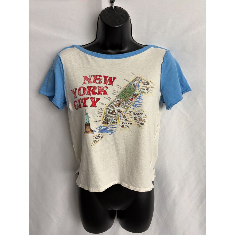 Free People We The Free New York City Map Raglan Baby Tee Blue White Size S
